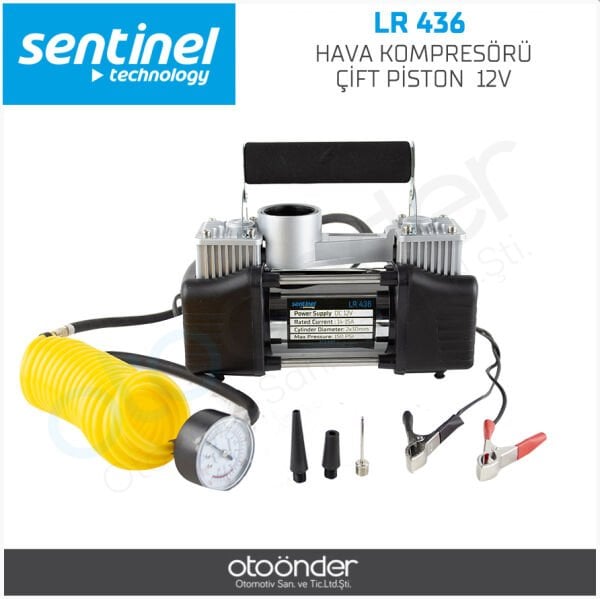 Sentinal Çift Piston Hava Kompresörü 12V Yüksek Basınçlı Oto Araç Lastik Şişirme Pompası