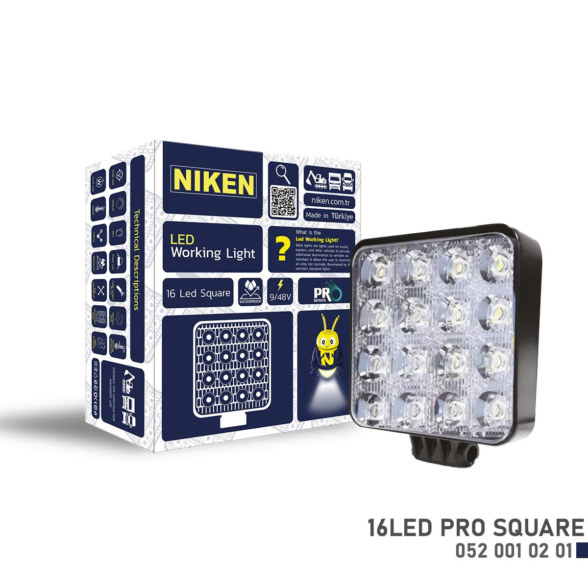Pro 16 LED Kare Çalışma Lambası Güçlü Beyaz Işık Off Road İş Makinesi Lambası