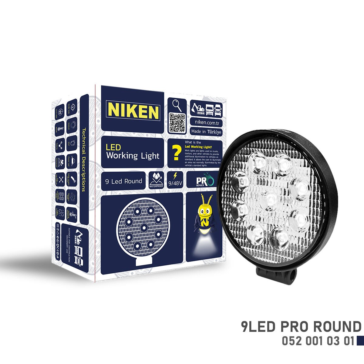 Pro 9 LED Yuvarlak Çalışma Lambası Güçlü Beyaz Işık Off Road İş Makinesi Lambası