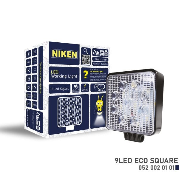 Eco 9 LED Kare Çalışma Lambası Beyaz Işık Ekonomik Off Road İş Makinesi Lambası