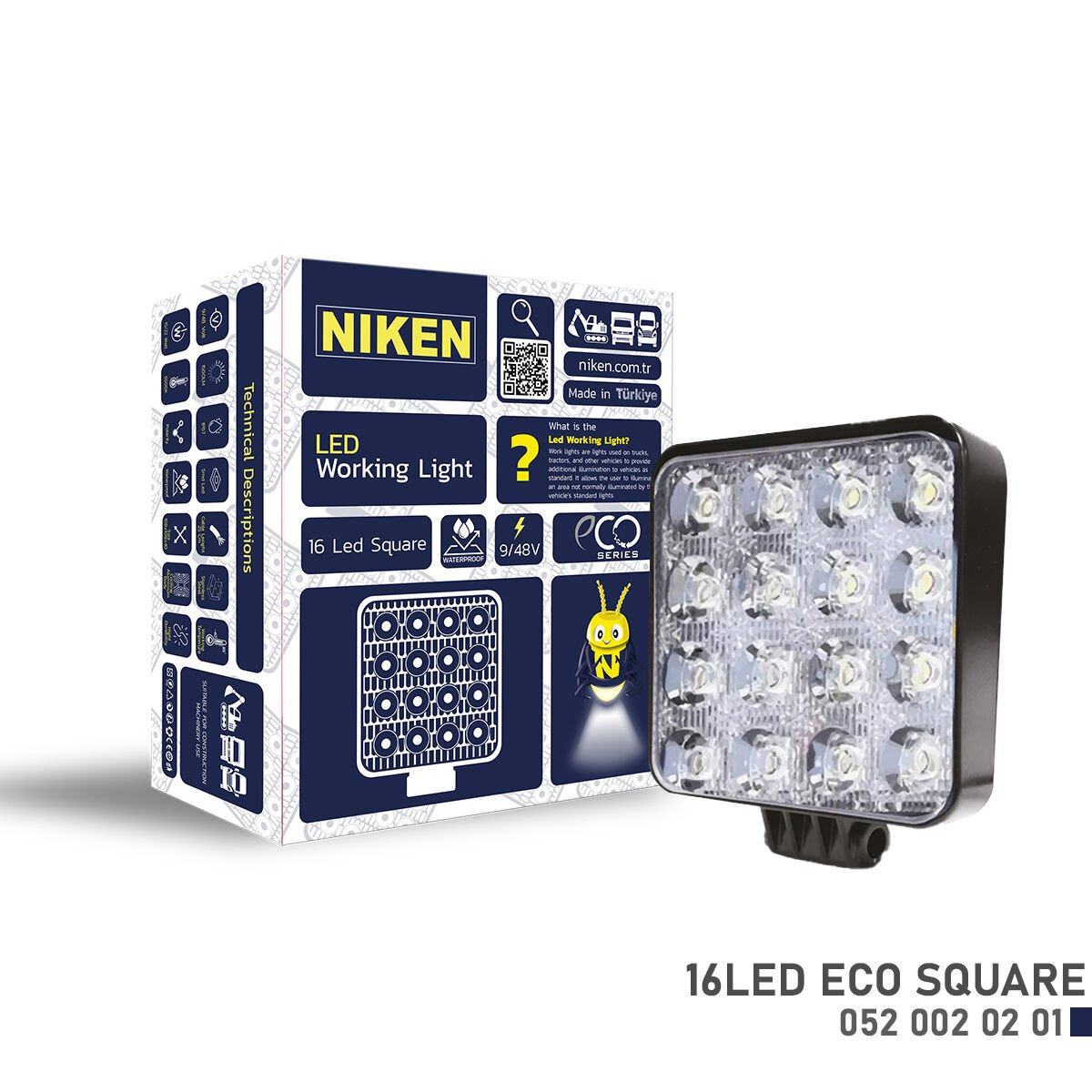 Eco 16 LED Kare Çalışma Lambası Beyaz Işık Ekonomik Off Road İş Makinesi Lambası